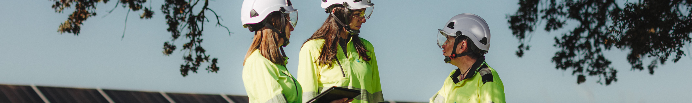 Women in front of solar farm