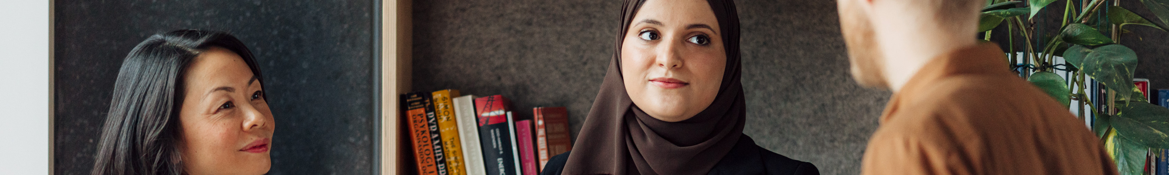 Office workers discussing